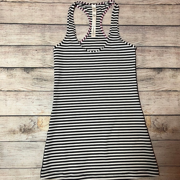 lululemon athletica Tops - Lululemon Black/White Striped Racerback Tank Top